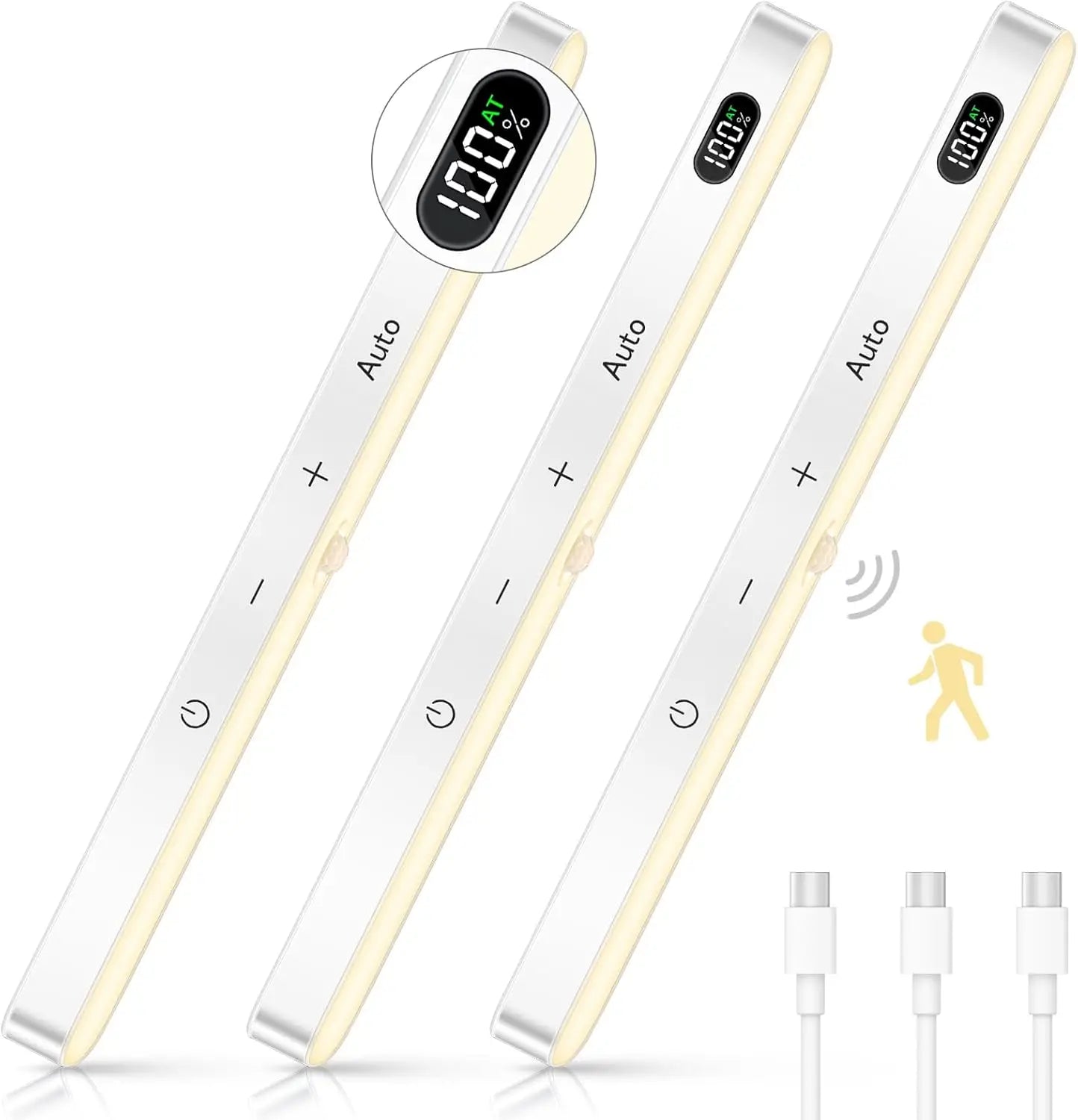 WILLED Warm Light Motion Sensor Cabinet Light Battery Display 60 LED Touch Light Bar Wireless Rechargeable Battery Night Light