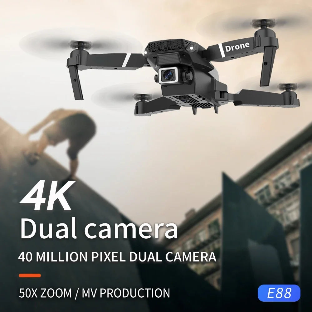 E88 Pro Drone 2025 – 4K Dual Camera, WiFi FPV, Foldable Quadcopter