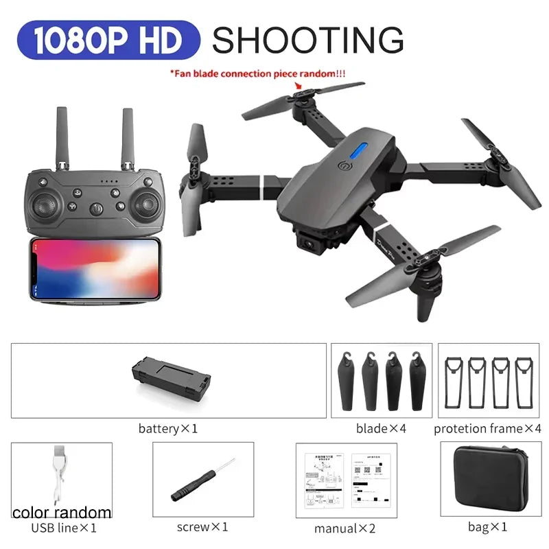 E88 Drone – 4K HD Wide-Angle Camera, Foldable RC Quadcopter