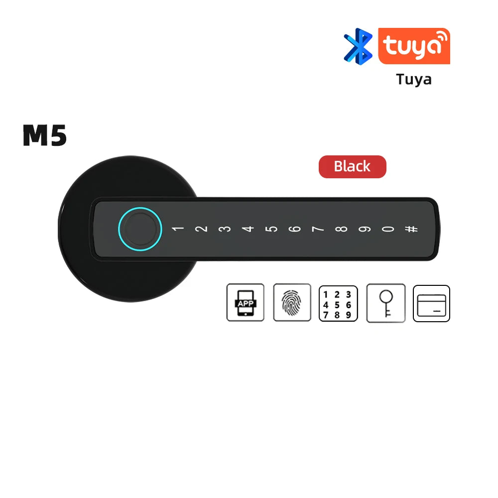 RAYKUBE M5 Tuya BLE Smart Fingerprint Door Lock Digital Electronic Lock with Password/Key/IC Card/ Smartlife/ Tuya APP Unlock