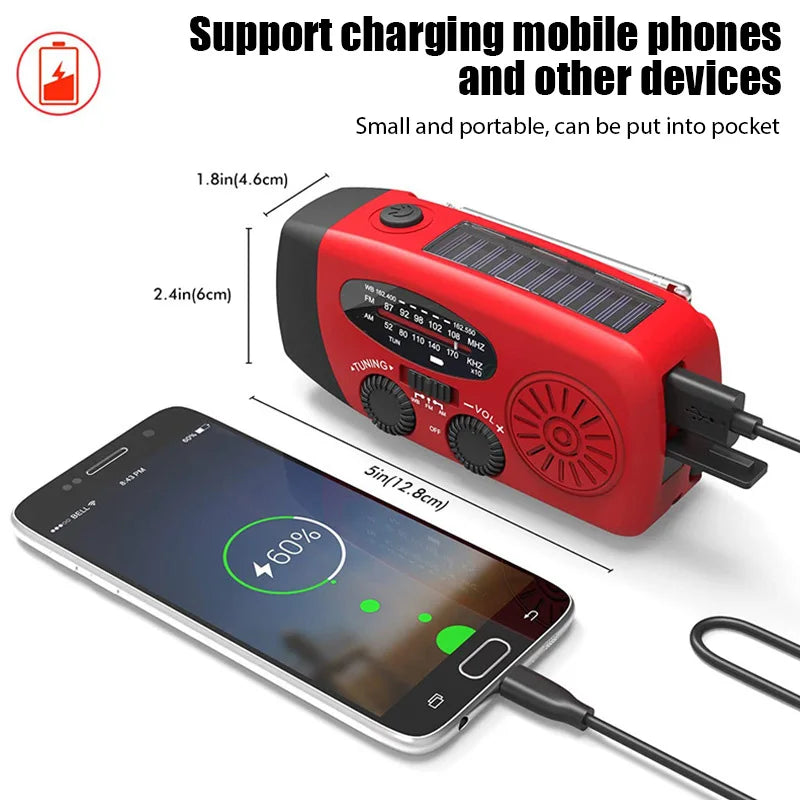 Multifunctional Portable Hand Crank Power Generation Emergency Radio Solar LED Flashlight Disaster Prevention FM NOAA Power Bank