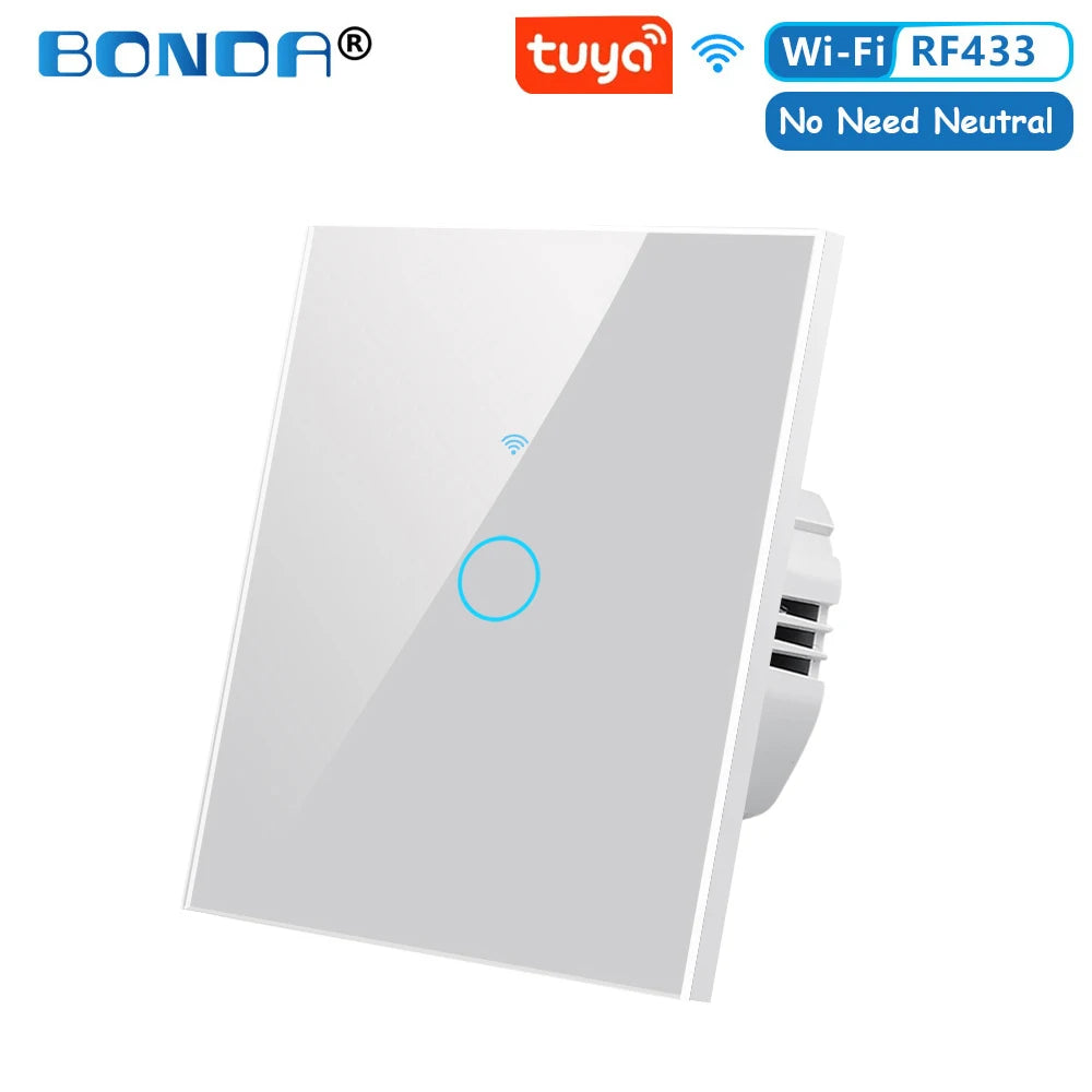 BONDA Smart Switch Wifi RF433 No Neutral EU Standard Tuya Control Works with Alexa Google Home WiFi Smart Home Touch Switches 86