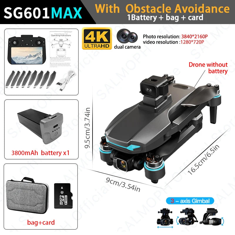 SG601 MAX GPS Professional Drone With 4K Camera 3 Axis Gimbal 5G WIFI 6KM Touch Remote Obstacle Avoidance FPV Brushless RC Dron