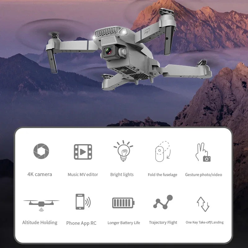 E88 Pro Drone 2025 – 4K Dual Camera, WiFi FPV, Foldable Quadcopter
