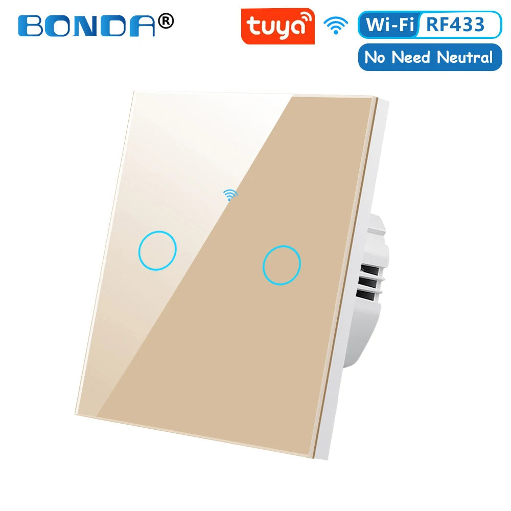 BONDA Smart Switch Wifi RF433 No Neutral EU Standard Tuya Control Works with Alexa Google Home WiFi Smart Home Touch Switches 86