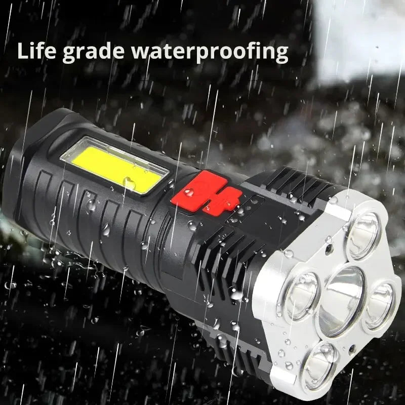 5LED Rechargeable Flashlight – Spotlight & Side Light, 3 Modes