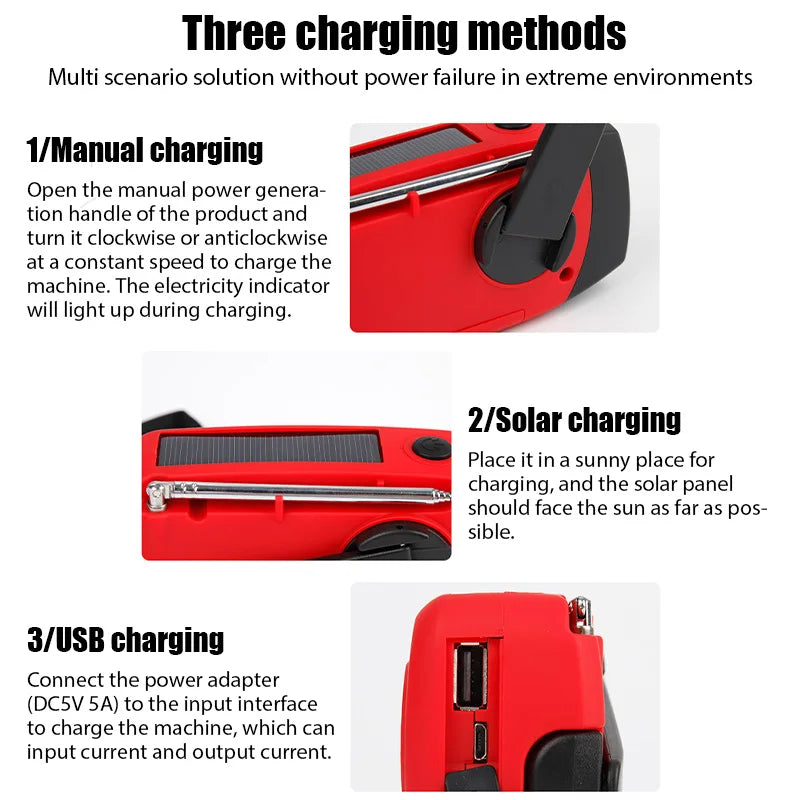 Multifunctional Portable Hand Crank Power Generation Emergency Radio Solar LED Flashlight Disaster Prevention FM NOAA Power Bank