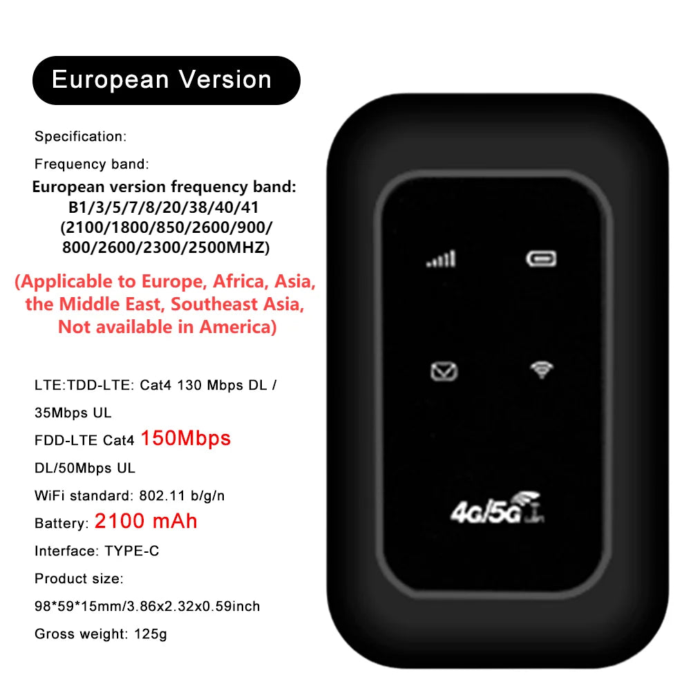 4G LTE Mobile WIFI Router Portable WiFi Router 150Mbps Mini Wireless Routers Pocket MiFi Modem Wifi Hotspot with SIM Card Slot