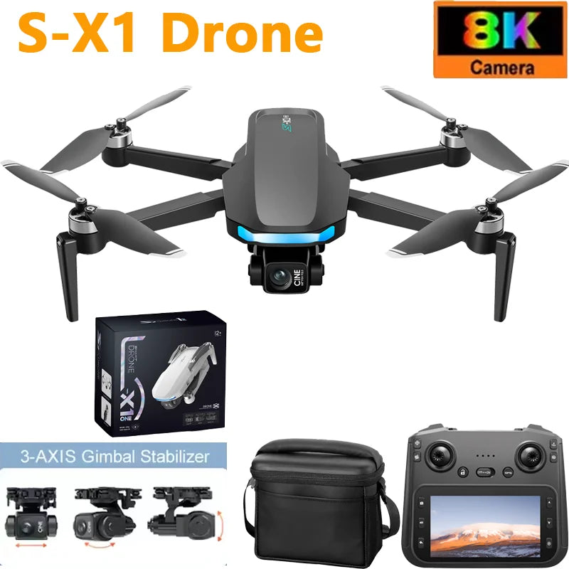 New S-X1 Drones with Screen 3-Axis Anti-shake Gimbal Brushless Motors Aerial RC Quadcopters 5G GPS 8K HD EIS Cameras Quadcopters