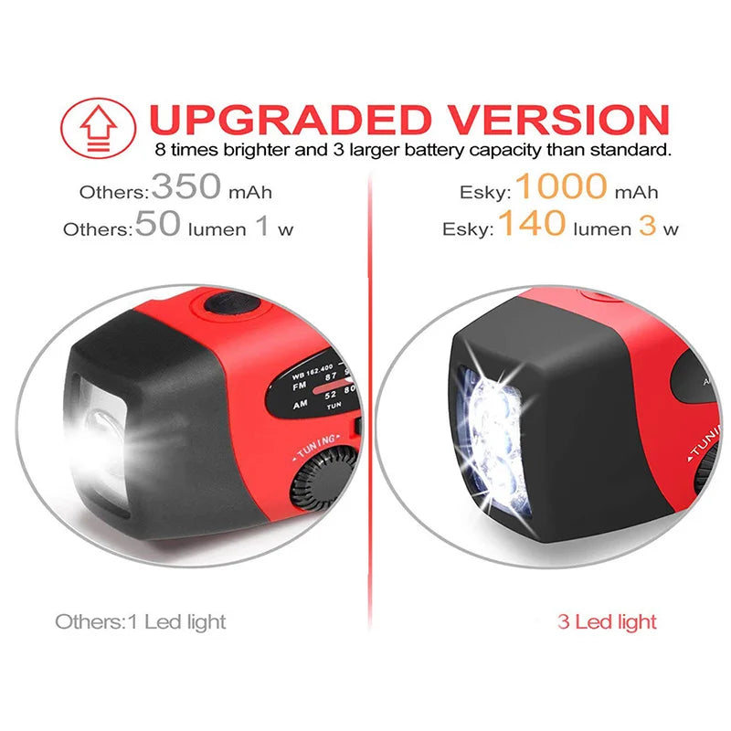 Multifunctional Portable Hand Crank Power Generation Emergency Radio Solar LED Flashlight Disaster Prevention FM NOAA Power Bank