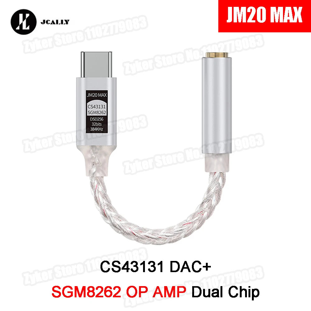 JCALLY JM20 Max CS43131 Type C to 3.5mm HiFi DAC JM20 Digital Audio Decoding USB C Earphone AMP Adapter for Android iPhone 15 16