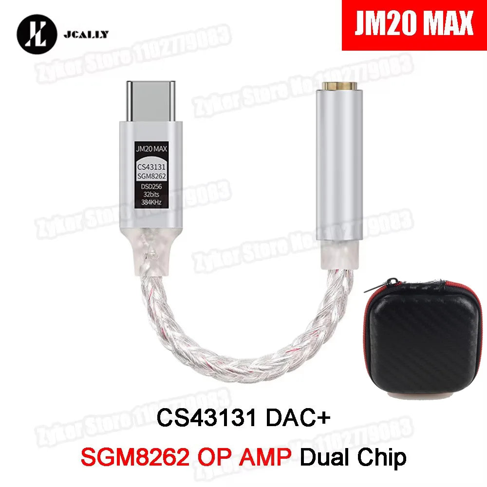 JCALLY JM20 Max CS43131 Type C to 3.5mm HiFi DAC JM20 Digital Audio Decoding USB C Earphone AMP Adapter for Android iPhone 15 16