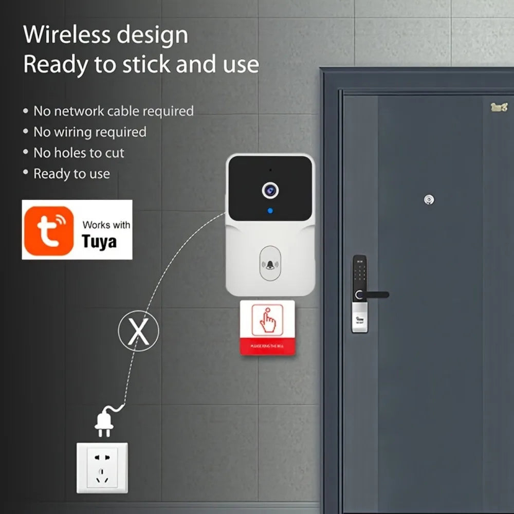 tuya Wireless smart video doorbell, 2.4G WiFi home security camera, 2-way audio, night vision, battery, secure home monitoring