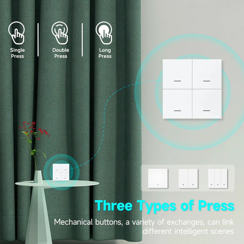 Tuya ZigBee 3.0 Smart Scene Switch Wireless Free Sticker Wall Scene Switch Push Button Battery Powered Transmitter Alexa