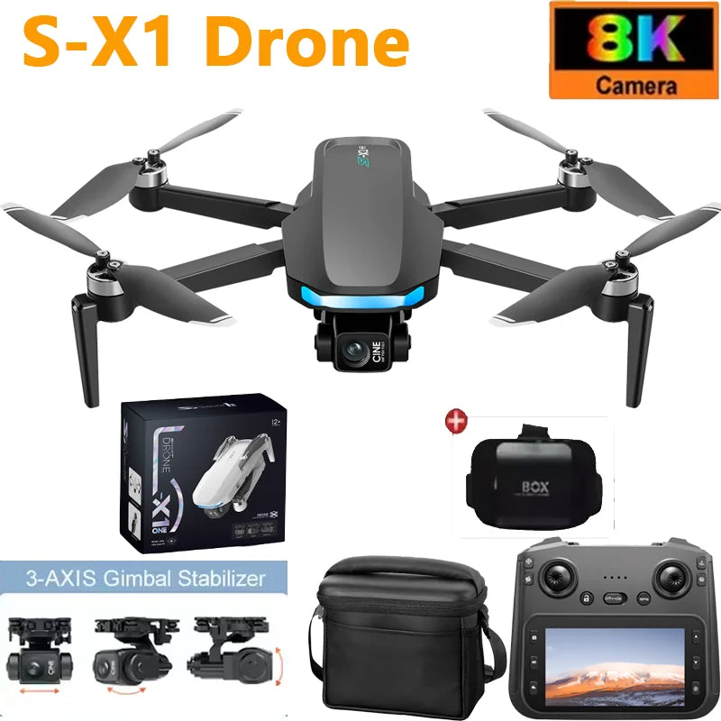 New S-X1 Drones with Screen 3-Axis Anti-shake Gimbal Brushless Motors Aerial RC Quadcopters 5G GPS 8K HD EIS Cameras Quadcopters