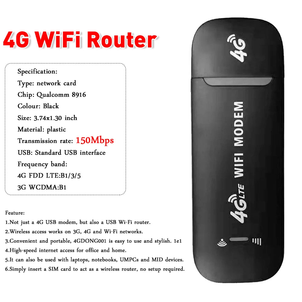 4G LTE Mobile WIFI Router Portable WiFi Router 150Mbps Mini Wireless Routers Pocket MiFi Modem Wifi Hotspot with SIM Card Slot