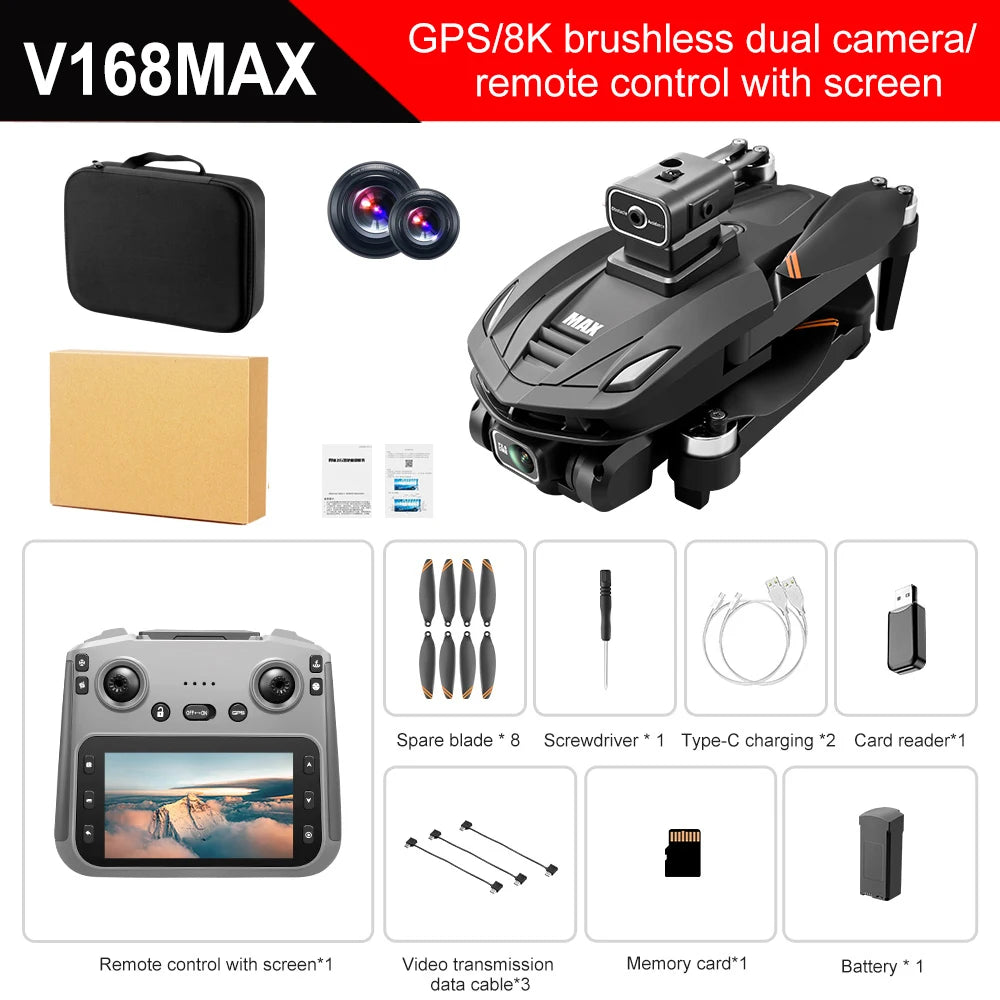V168 Max Drone – 8K Dual Camera, 5G GPS, Brushless Foldable 2025 Model