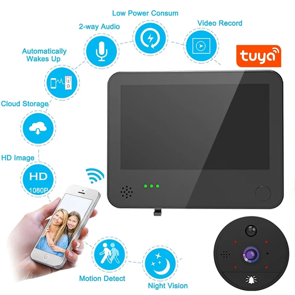 4.3Inch 2MP 1080P S82 Tuya APP Wireless WIFI Doorbell IR Night Vision Motion Detection Video Door Phone Visual Door Viewer