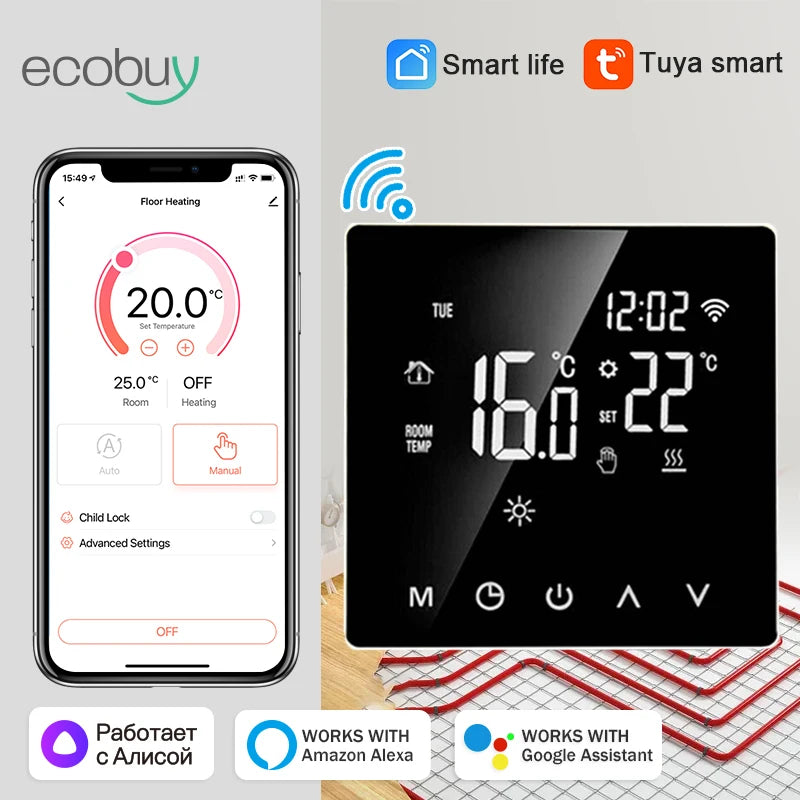 Tuya Smart Wifi Thermostat For Underfloor Heating Warm Floor Thermostat  Floor Heating Controller Temperature Controller Alexa