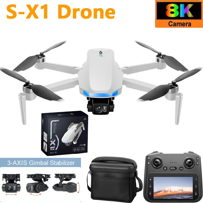 New S-X1 Drones with Screen 3-Axis Anti-shake Gimbal Brushless Motors Aerial RC Quadcopters 5G GPS 8K HD EIS Cameras Quadcopters