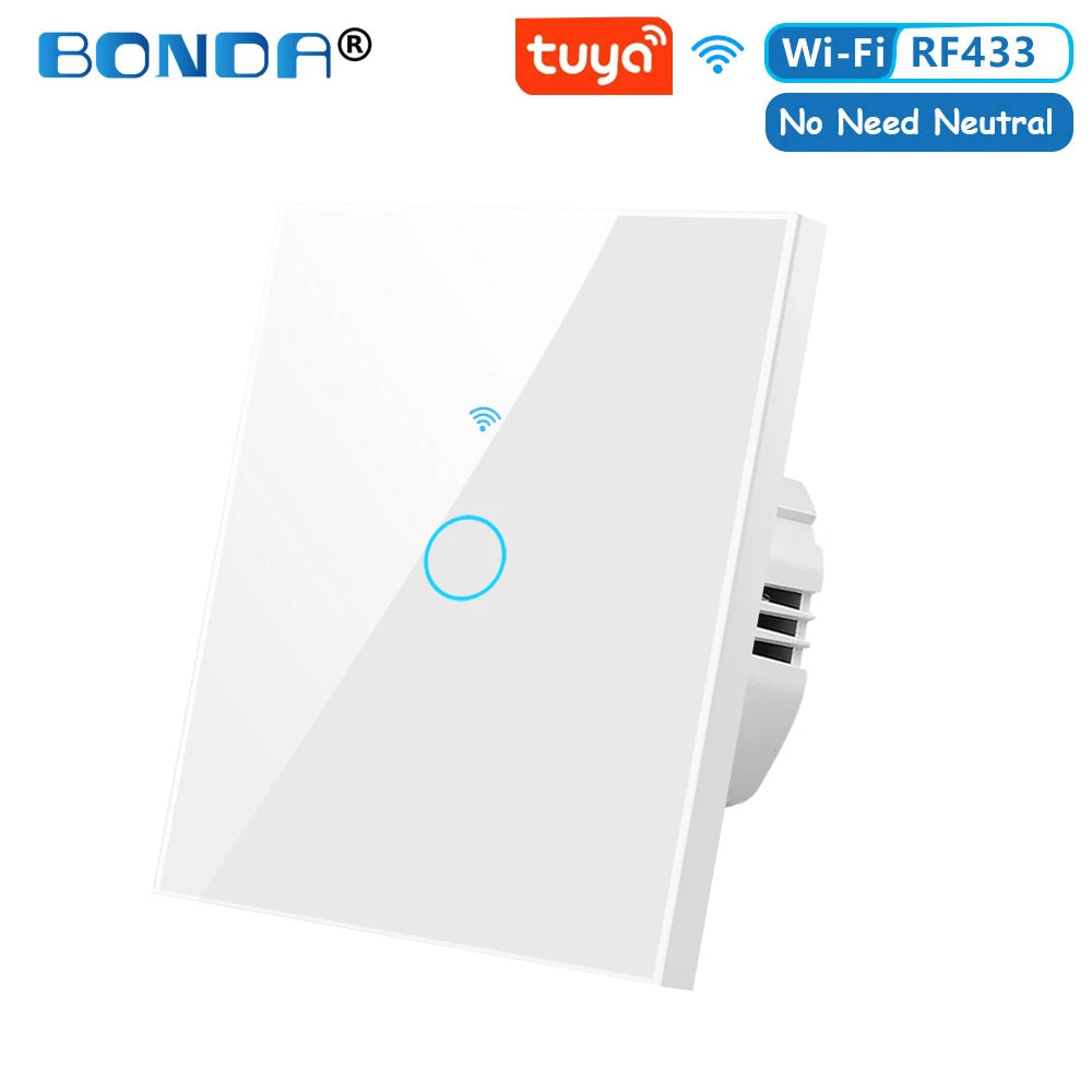 BONDA Smart Switch Wifi RF433 No Neutral EU Standard Tuya Control Works with Alexa Google Home WiFi Smart Home Touch Switches 86