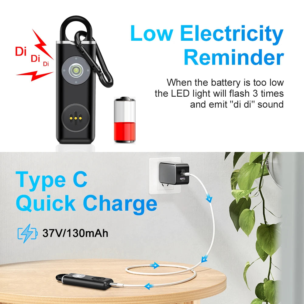 Hollarm Self Defense Personal Alarm for Women, Children, Elderly 130dB Siren Loud Rechargeable Keychain Alarm with LED Light