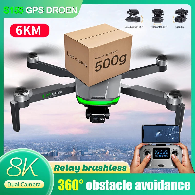 S155 Pro Max Drone – 8K HD, 5G GPS, 3-Axis Gimbal, 500g Load