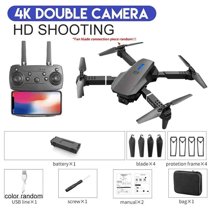 E88 Drone – 4K HD Wide-Angle Camera, Foldable RC Quadcopter