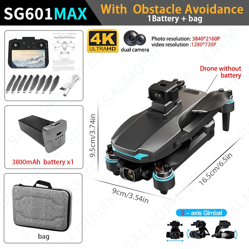 SG601 MAX GPS Professional Drone With 4K Camera 3 Axis Gimbal 5G WIFI 6KM Touch Remote Obstacle Avoidance FPV Brushless RC Dron