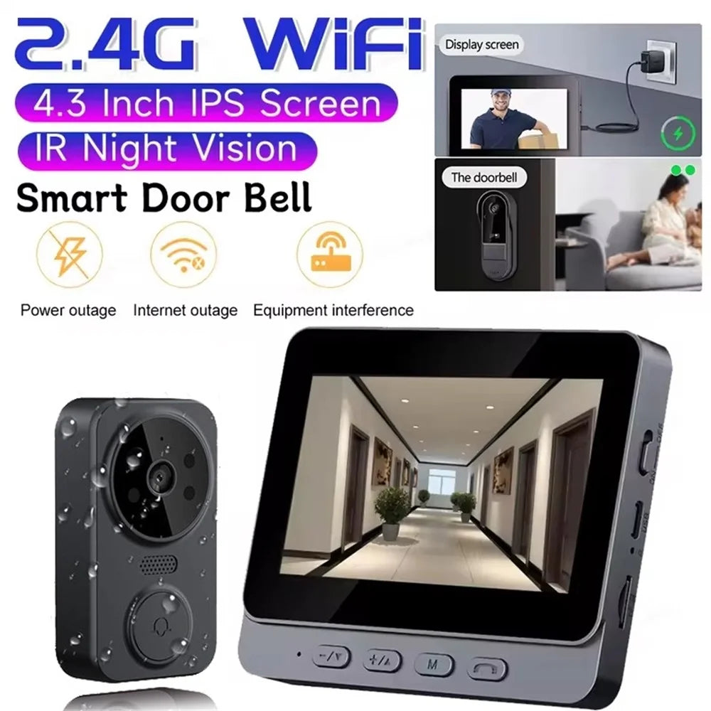 Wireless Video Doorbell Camera Bundle Smart Security with Night Vision 2.4G WiFi HD Motion Detection Cloud Storage