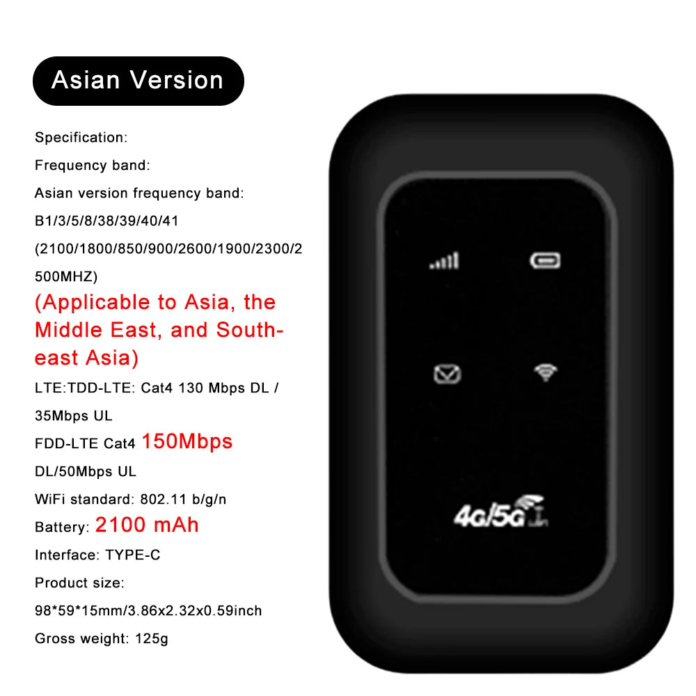 4G LTE Mobile WIFI Router Portable WiFi Router 150Mbps Mini Wireless Routers Pocket MiFi Modem Wifi Hotspot with SIM Card Slot