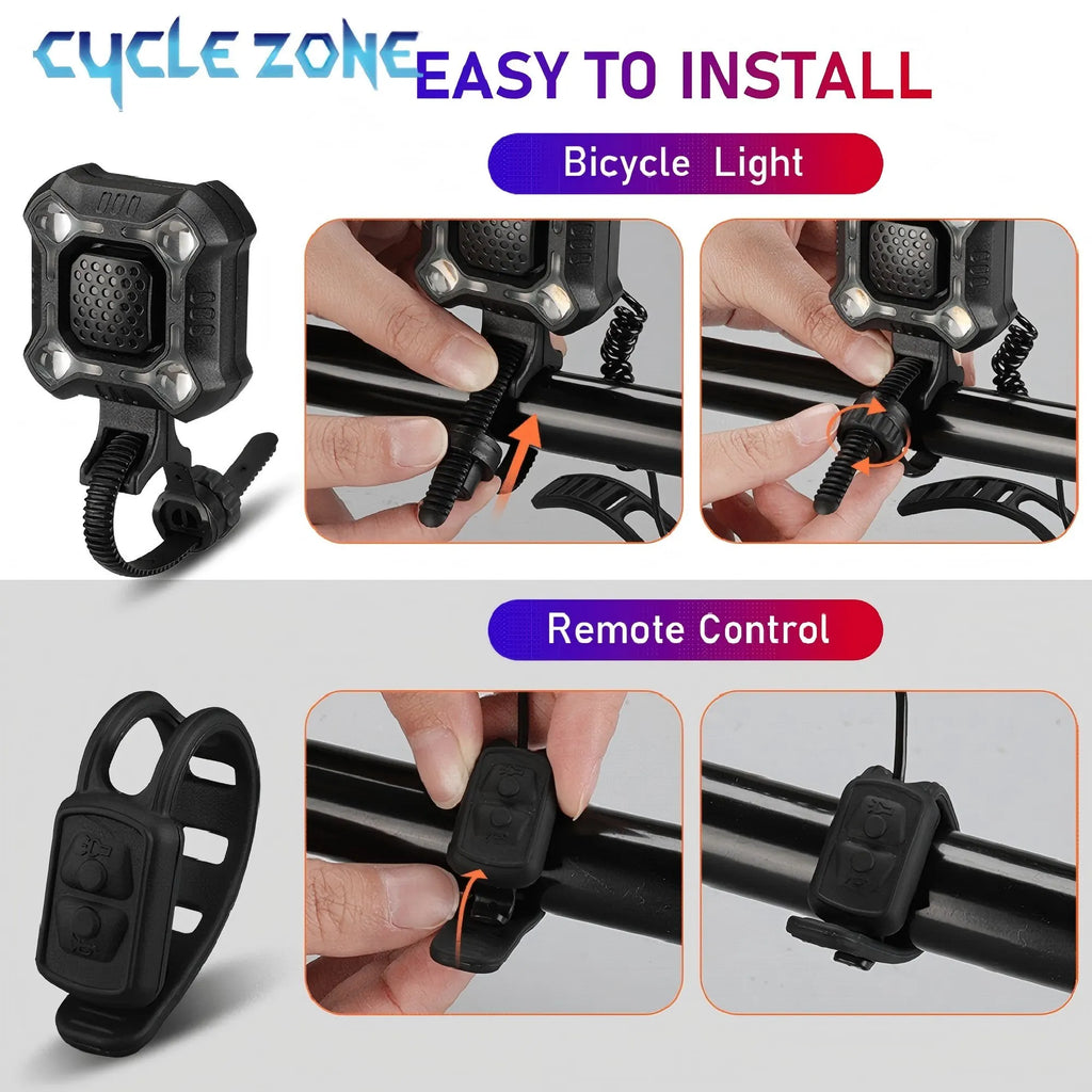 Bicycle Light Electronic Bell MTB Bike Horn TYPE-C Rechargeable Cycling Warning Lamp Cycling Headlight for Night Safety Riding