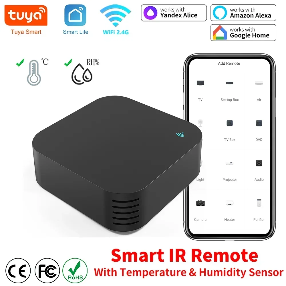 Tuya WiFi IR Remote Control With Temperature Humidity Sensor Smart Home automatic for Air Conditioner TV Work with Alexa