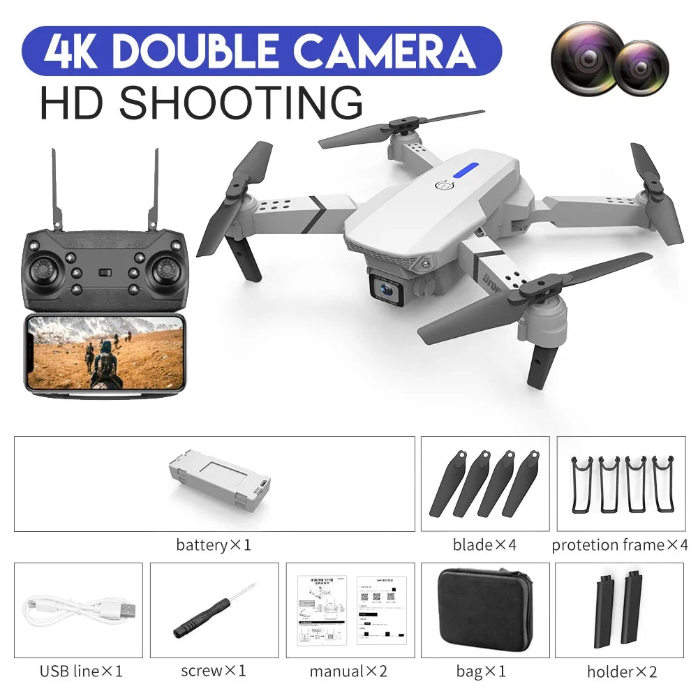 E88 Pro Drone 2025 – 4K Dual Camera, WiFi FPV, Foldable Quadcopter