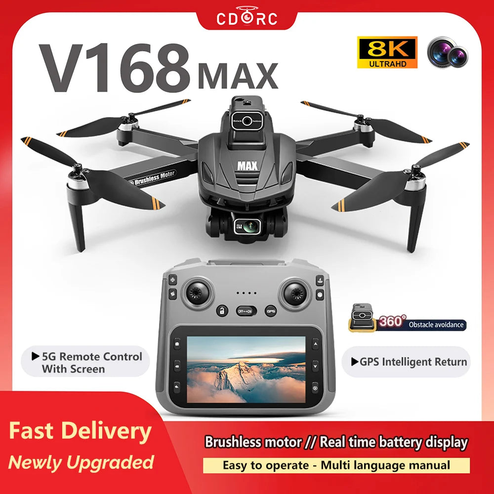 V168 Max Drone – 8K Dual Camera, 5G GPS, Brushless Foldable 2025 Model