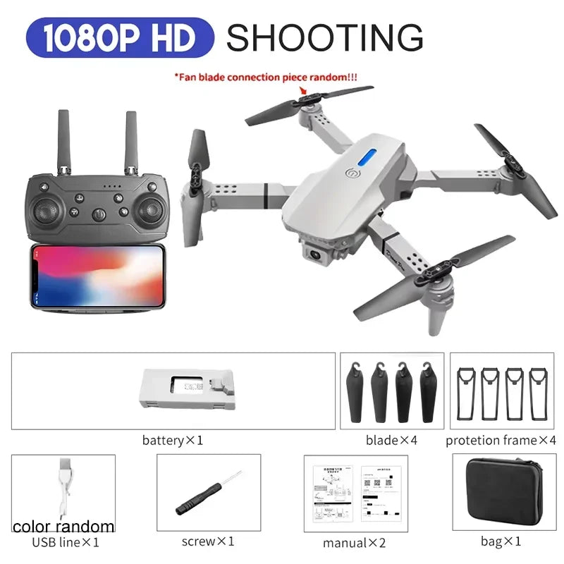 E88 Drone – 4K HD Wide-Angle Camera, Foldable RC Quadcopter